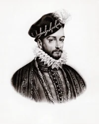 Portræt af Karl IX (1560-1574), konge af Frankrig, kobberstik, sd.