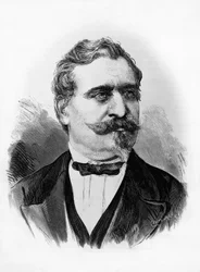 Portræt af Giovanni Prati (1815-1884), italiensk digter og politiker, gravering af Centenari efter fotografi af Michele Schemboche (aktiv ca. 1856-1906)