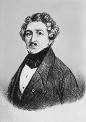 Portræt af Louis-Jacques-Mandé Daguerre (1787-1851), fransk kunstner, fysiker og kemiker, kendt for sin opfindelse af daguerreotypiets fotografiske proces