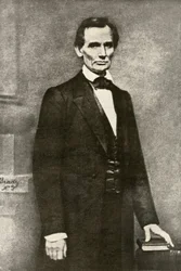 Portræt af præsident Abraham Lincoln (1809-1865). Reproduktion af et fotografi af Matthew Brady.