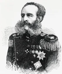 Portræt af prins Dmitrij Ivanovich Sviatopolk-Mirsky (1825-1899), russisk general, gravering