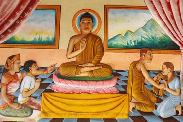 Preah Prom Rath Monasterylife fra Buddhabuddha og hans søn Rahula, Siem Reap, Cambodja