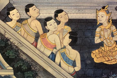 Prins Rama. Vægmaleri på indervæggene i Vihara fra kong Rama III