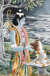 Rama hælder mælk over Shivas Lingam. Pashupatinah, Kathmandu, Nepal