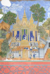 Reamker-fresker, der pryder væggene i det kongelige paladskompleks i Phnom Penh, Cambodja (foto)
