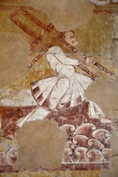 Romansk kunst: Simon af Cypere bærer Kristi kors. Detalje af freskomalerierne i koret "La vie du Christ" (13. århundrede) fra kirken Saint Martin (Saint Martin