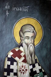 Saint-Herodion byzantinsk fresko fra Agios Ioannis Lampadistis kloster, Saint-John Lampadistis Cypern fra det 11. århundrede Malede kirker UNESCO-sted Troodos, Cypern