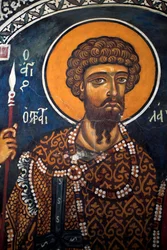 Saint Theodore Stratelates: Byzantinsk fresko fra det 14. århundrede (1332) Jomfrukirken Phorbiotissa, Asinou Cypern Malede kirker UNESCO-sted Troodos, Cypern
