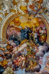 San Benedetto (St. Benedict) kirke, Catania, Sicilien (Italien). Loftfreskomaleri (1700-tallet). Sankt Benedikt. (Foto)