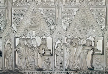 Sarkofag af Pedro I (1320-1367) med scener fra livet af Skt. Bartholomew, kirken i Alcobaca kloster (UNESCOs verdensarvsliste