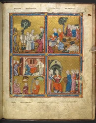 Scener fra Josefs liv fra Haggadah til påske ("den gyldne haggadah"), del 1, 2. kvartal af det 14. århundrede
