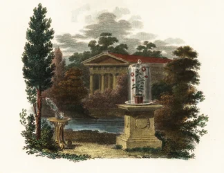 Videnskabelige opfindelser af Stephen Hales i en have.1802 (gravering)
