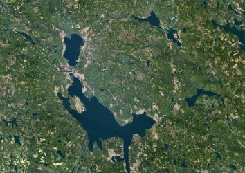 Siljan Meteor Impact Crater, Sverige, ægte farvesatellitbillede
