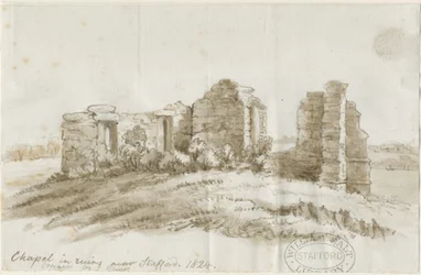 Stafford - Creswell Chapel: pen og vask tegning, 1824