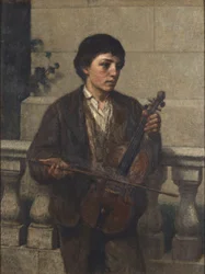 Gademusikant 1800 (olie på lærred, monteret på masonit)
