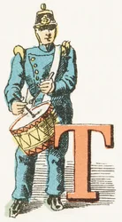T - Tambour - Childish Alphabet, Editions Gordinne 1920 (gravering)