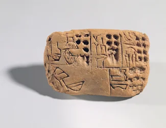 Tablet med piktografisk inskription, Protoliterate Periode, ca. 3300 f.Kr. (ler)
