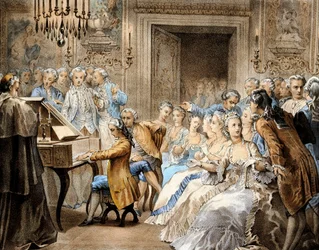 Den østrigske komponist Wolfgang Amadeus Mozart (1756-1791) i en alder af 14 år spiller Gregorio Allegris "Miserere" efter hukommelsen.