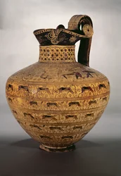 Levy-oinochoen, en østgræsk orientaliserende vase dekoreret med rækker af fabeldyr og vilde geder, Vildgedestil, ca. 650 f.Kr.