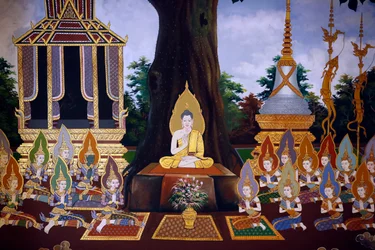 Buddhas liv, murfresko, Wat Botum-templet, Phnom Penh, 2022 (foto)