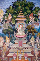 Buddhas liv, murfresko, Wat Maniratanaram kloster, Phnom Penh, 2022 (foto)