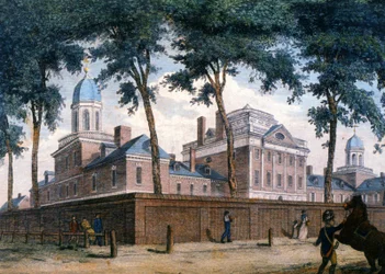 Pennsylvania Hospital i Philadelphia, ca. 1800 (kobberstik)