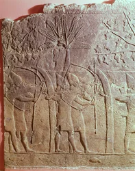 Belejringen af Alammu af Sanheribs hær (704-681 f.Kr.) detaljer fra et panel fra det sydvestlige palads i Nineve, ca. 700 f.Kr. (gips) (se også 85705)