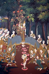 Fødslen af spædbarnet Siddhartha, murfresko, Wat Botum-templet, Phnom Penh, 2022 (foto)