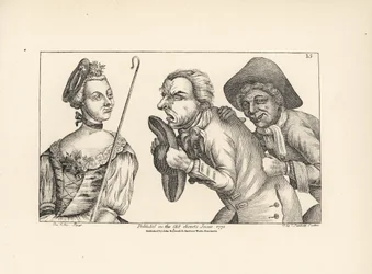 De komiske figurer Cimon og Mopsus med den smukke Phillida. Fra Colley Cibbers komiske opera Damon og Phillida