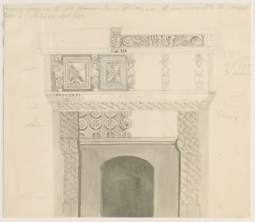 Tittensor - Chimney Piece in Manor House: blyant- og vasketegning, sep 1832