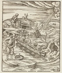 Bismuth Processing - Gravering fra beskrivelse af malme og vigtigste minedriftsmetoder, af Lazarus Ecker