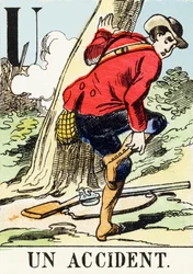 U: Un accident - The Hunting Alphabet, ca. 1890 (gravering)