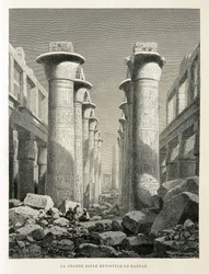 Udsigt over Great Hypostyle Hall i Karnak, Egypten Illustration fra Atlas of Egypt