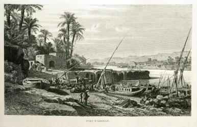 Udsigt over havnen i Aswan i Egypten - Illustration fra Atlas of Egypt