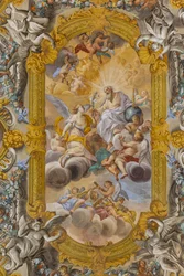 Udsigt til loftet, Nunziatina-kirken, Todi, Umbrien, Italien (foto)