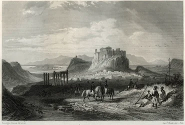 Udsigt over byen Athen i det 19. århundrede domineret af Akropolis, i bogen om Middelhavet af Louis Enault (1824-1900), fransk journalist og rejsende.