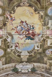 Udsigt over hvælvingen med fresker af Teatini Room, Chiesa di San Vincenzo, Piacenza, Emilia-Romagna, Italien (foto)