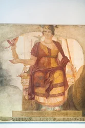 Vægfresko, der forestiller en siddende Venus, fortolket som Roma, den såkaldte Barberini-gudinde, første fjerdedel af det fjerde århundrede e.Kr., fra Rom, Roms Nationalmuseum (Museo Nazionale Romano), Rom, Italien