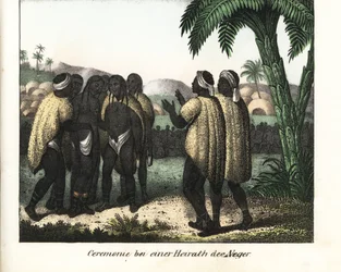 Bryllupsceremoni i en stamme i Senegal. Litografi til bogen: "Galerie complete en tableaux fideles des peuples d