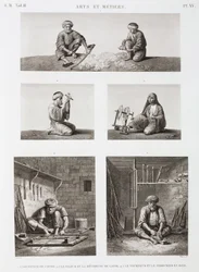 Uld og kamgarn, spinding af tekstil og træarbejdere, Egypten, ca 1798