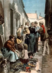 Mænd i klude og knogler i Paris, ca. 1900 (illustration)