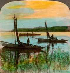 Fiskerbåde ved solnedgang nær Yokohama, Japan, 1904.