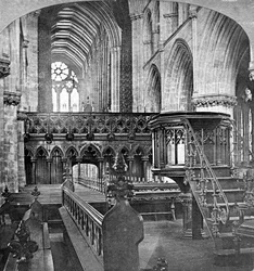 Interiør af Glasgow Cathedral, Skotland, slutningen af det 19. århundrede.