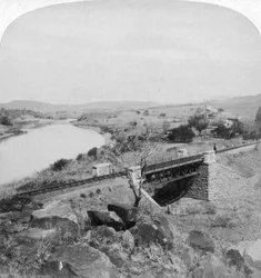 Pom-pom-broen og Boer-hovedkvarterets telegrafstation, Tugela-floden, Natal, Sydafrika, 1901.