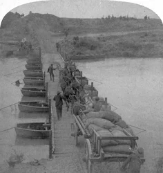 Pontonbro over Modder-floden, Boer War, Sydafrika, 1900.