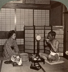 Sommeraftensmåltid på et hotel, Hiroshima, Japan, 1904