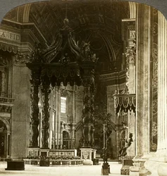 Det store alter med dens baldakin, Peterskirken, Rom, Italien.
