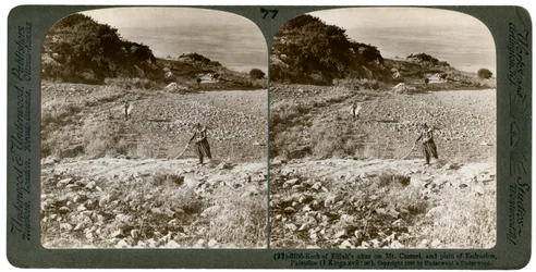Elias-alterets klippe på Karmelbjerget og Esdraelon-sletten, Palæstina, 1900.