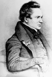 Victor Hugo (1802-1885) fransk forfatter, her i 1832, gravering af Georges Frey efter LeonNoel