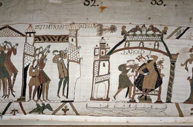 32: Kometens udseende; 33: En budbringer advarer Kong Harold II (1022 - 1066) - Bayeux-tapet, kendt som Broderi af Dronning Mathilde